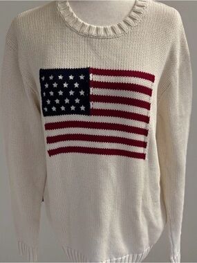 NWOT Brandy Melville Cream Crewneck Sweater 100% cotton USA flag w/BAG